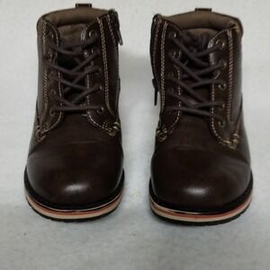 Eddie Bauer Quantum Boys Size 12M Brown Leather Boots Lace Up Side Zip